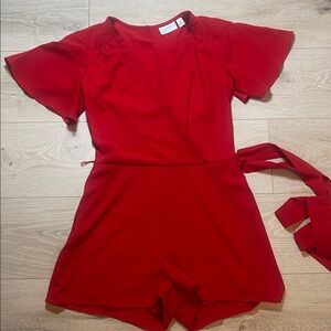 Premier Amour Vibrant Red Tie-Waist Romper Size: 2